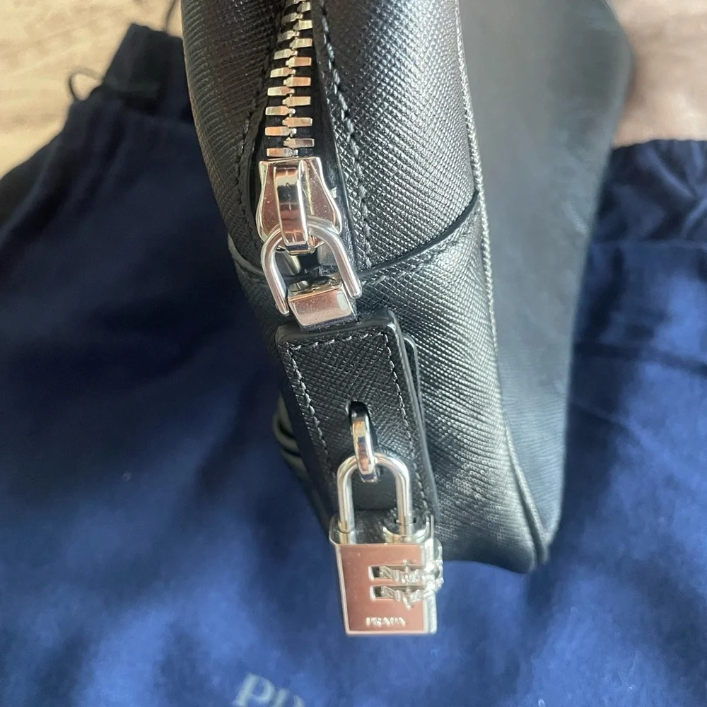 Prada Saffiano Travel Leather Duffle/Brief Bag With Lock